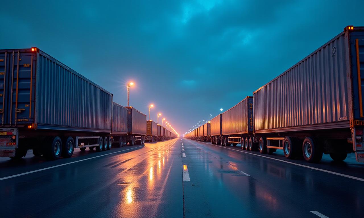 Large commercial transit hub with organized cargo ready for transport